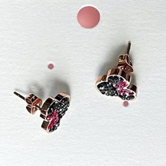 Rose Gold with Red and Black Cubic Zirconia Minnie Mouse Post Back Stud Earrings - Picture 2 of 7